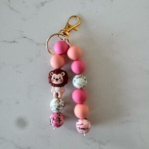 Lion Bead Keychain for Kids - Pink and Gold